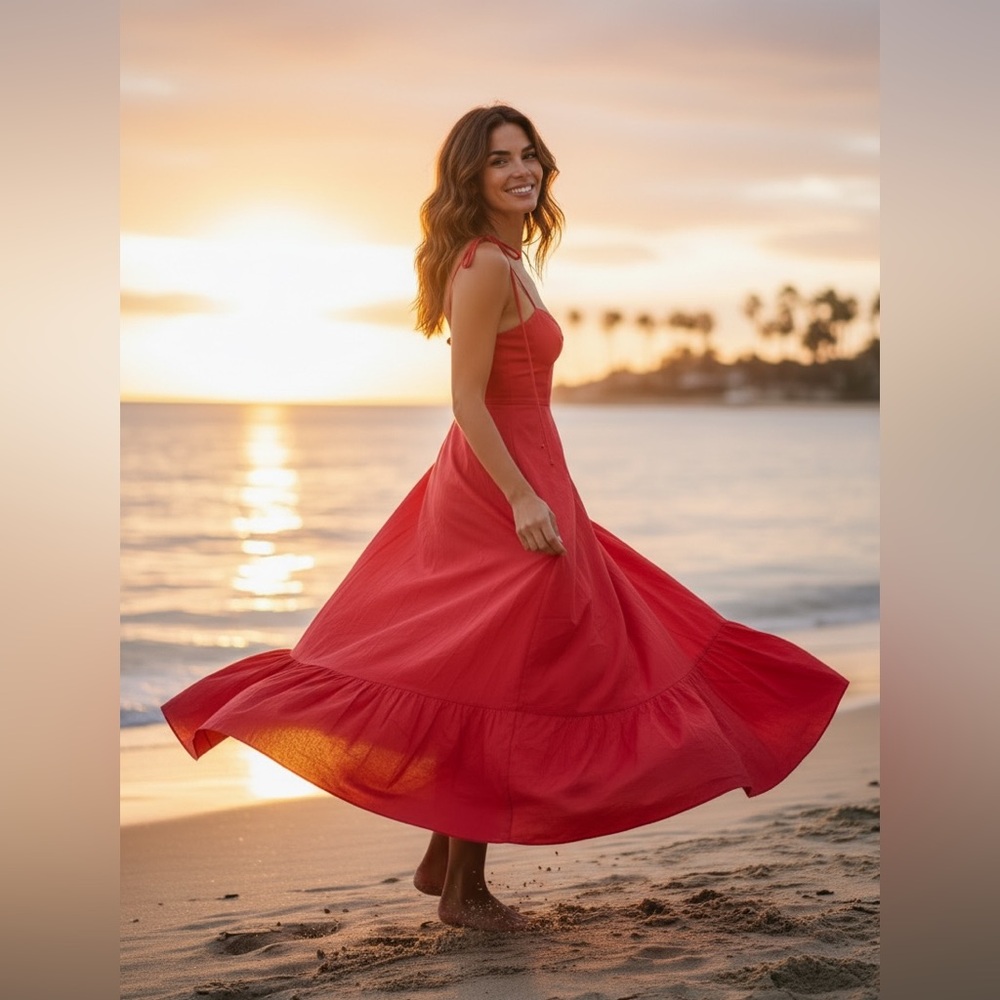 NWT Chic 100% Cotton Red Maxi Dress size Medium
